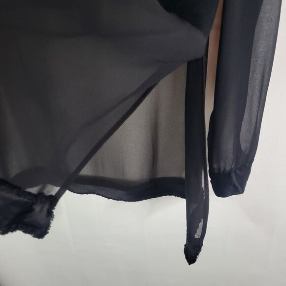 Zara Chic Sheer Loose Fit Black Blouse with Satin Modesty - Picture 6 of 13